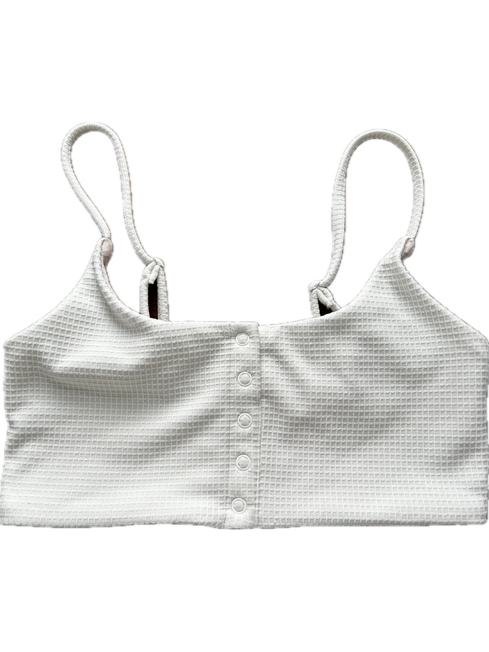 Onia White Waffle Button-Front Bikini Top Small